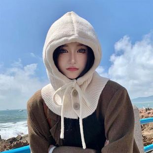 Balak South Korea Rafa Hat Women's Winter Warm Hat Scarf One-piece Couple's Ear Protection Wool Knitted Hat