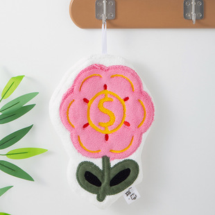 Korean Style Cartoon Cute Hand Towel Hanging Water Absorbent Quick-drying Wipe Three-layer Thickened Coral Fleece Kitchen Towel Handkerchief