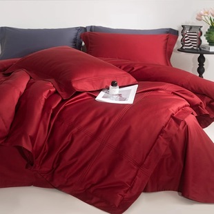 Senior wedding 100S long staple cotton four-piece set big red cotton bed sheet quilt cover cotton bed hat wedding bedding 4