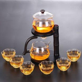 Glass Semi-automatic Tea Set suit Lazy Household Magnetic Absorption Induction Teapot for Brewing Tea Kung Fu Tea Cup
