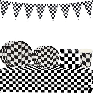 Racing Theme Party Supplies Black and White Pad Birthday Supplies Party Tableware suit Adult Birthday Party Black and White Pad