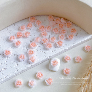 Rose pink camellia manicure jewelry gradient vignette carving size mixed camellia nail accessories wholesale