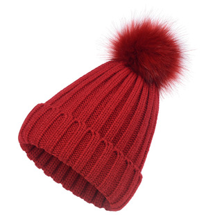 Knitted hat autumn and winter New Hat Women's wool hat imitation fox fur ball ball cap fake fur ball thick warm hat