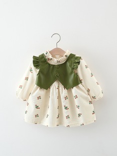Children's clothing girls' dress spring and autumn baby girls' floral fake two-piece princess dress children's spring clothes