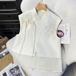 Chinese Style Guofeng Heavy Industry Embroidered Sequin Vest Women's 2025 Spring New Arrival Light Luxury Fashionable Elegant Vest Top