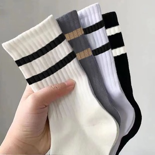 Socks men's black white spring/summer autumn thick line deodorant sweat-absorbent breathable non-Pilling high elastic sports socks running men