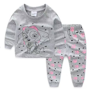Wangwang Team Boys' and Children's Home Clothes Girls' suit Cartoon Spring and Autumn Pajamas Baby Air Conditioning Thin