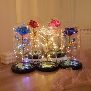 520 Thanksgiving Day Mother's Day Decoration Eternal Flower Glass Cover Carnation Cross Border Birthday Gift Gold Foil Flower Decoration