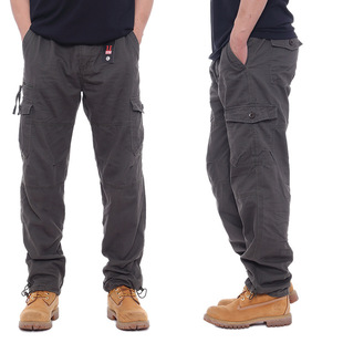 2025 foreign trade single overalls men's casual pants elastic waist large size pants multi-pocket loose pants construction site pants