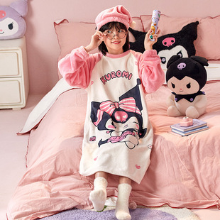 Kapi Bala Children's Nightgown Girls Autumn and Winter New Cartoon Big Kids Girls Baby Coral Fleece Home Clothes