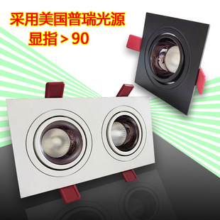Double-Headed Anti-Glare Spotlight Led Recessed Black Square Cob Tri-Color Dimmable Downlight with Opening 10*20