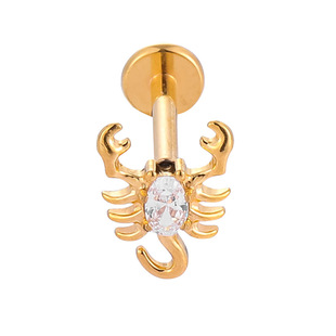 F136 titanium alloy micro-inlaid zircon fish scorpion flat bottom rod inner tooth lip nail cartilage puncture ear bone nail ear nail lip ring