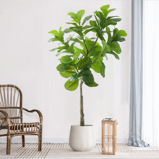 Nordic style large green plant Qin Ye Rong simulation artificial rubber tree with basin shopping mall landscape decoration floor decoration