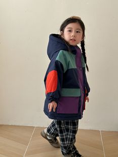 Children's cotton-padded jacket fleece-lined thick warm men's and women's children's clothing winter long cotton-padded clothes contrast color stitching baby jacket