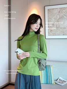 Soft small stand collar bottoming shirt for women 2023 autumn and winter warm slim fit all-match solid color half turtleneck long sleeve top