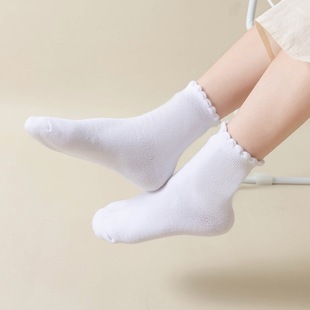 Children's White Socks, Girls' Mid-Calf Socks, Spring & Fall School Season Student Socks, Princess Socks, Bubble Mouth Pure White Socks