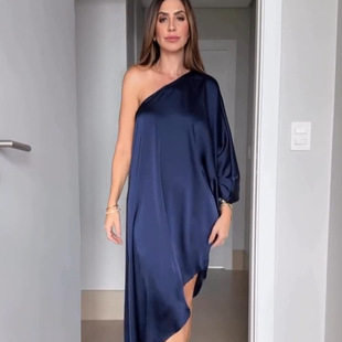 Autumn 2024 Europe and America Amazon cross-border blue new fashion shoulder sexy dress