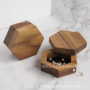 Hexagonal Solid Wood Ring Box Jewelry Box Jewelry Box Acacia Walnut