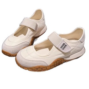 Cowhide Edition ~ Thick Bottom Velcro Mary Jane Shoes Women's Joker Round Toe Casual Shoes One Step Retro Sports Shoes