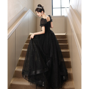 Black Evening Dress Dress 2024 New Banquet Temperament High-end Light Luxury Niche Host High-end Adult Ceremony for Women