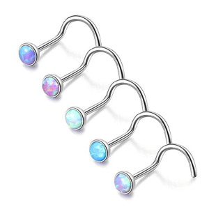 European and American Cross-border Stainless Steel Titanium Steel Puncture L-shaped Opal Nose Nail Diamond-encrusted Aobao Earrings Simple Jewelry Amazon