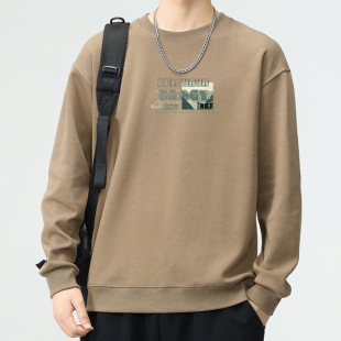 Round Neck Sweater Men's Spring and Autumn Fashion Brand Loose Round Neck Top 2024 New Long Sleeve T-Shirt Printed Base Shirt