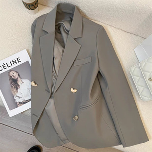 2025 Spring and Autumn New Grey British Style Suit Jacket for Women French Style Fashionable Small Suit