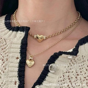 Yunjia High Edition Double C Letter Necklace Personalized Chanel Style Love Diamond Letter Necklace 18k Clavicle Chain