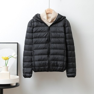 24 autumn and winter new lightweight down jacket women's short stand collar hooded lightweight thin white duck down plus size zz