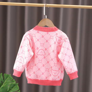 2023 spring new girls' pink cardigan little girl Western style Korean style children's sweater baby coat sweet