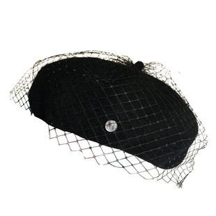 Wool Hat Women's Spring Autumn and Winter New Arrival Beret Wool British Retro Artistic Lace Small Topper Mesh Hat Trendy