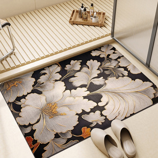 Entry Door Floor Mat High-grade Light Luxury Flower Bathroom Absorbent Non-slip Crystal Velvet Floor Mat Household Non-slip Foot Mat