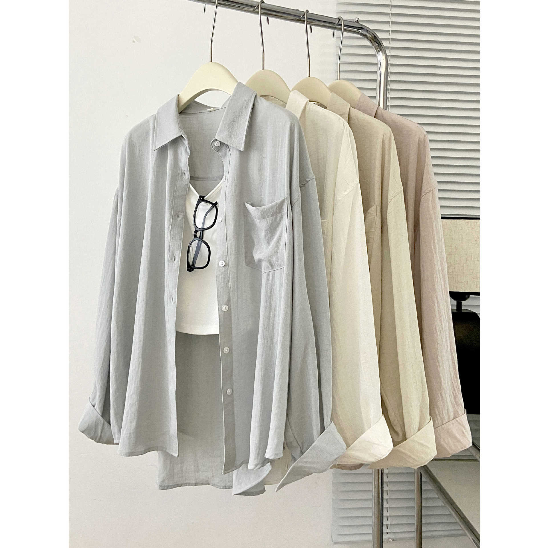 Och pushti linen quyosh himoyasi ko'ylagi ayollarga yozda nozik cho'zuvchi qulay