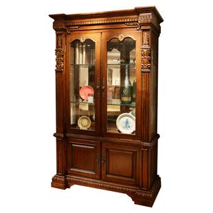 American Style Solid Wood Wine Cabinet Living Room Display Cabinet Glass Decorative Cabinet European Style Double Door Wall Wine Cabinet Villa Partition Cabinet