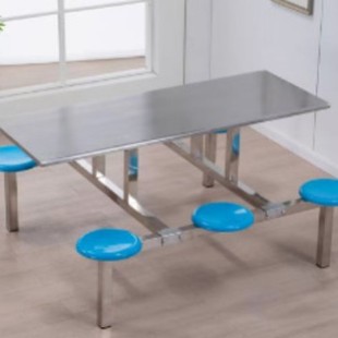 Canteen conjoined stainless steel dining table and chair school factory snack bar stainless steel bench fast food table and chair can be customized