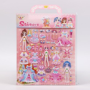 Large dress-up girl bubble stickers children's cartoon 3D three-dimensional foam stickers Primary School students early education reward stickers