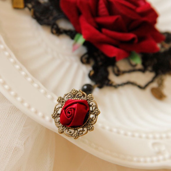 Baroque Vintage Luxury Halloween Red Rose Tassel Bracelet Universal Ring One-piece Wristband Jewelry WS-114
