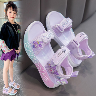 Girls' Sandals Cartoon Children's Fashion Princess Shoes 2025 Summer New Soft Sole Girls Beach Shoes