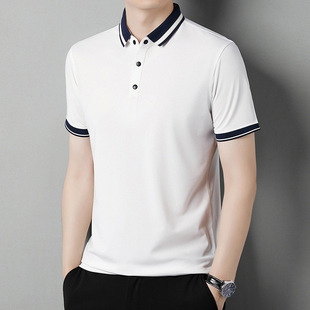 Summer youth men's lapel T-shirt fashion Hong Kong style half sleeve color matching anti-wrinkle summer new one wholesale