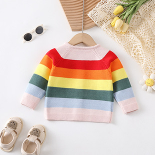 Autumn and winter cross-border ins explosions girls baby children's clothing cardigan sweater baby girl coat rainbow cardigan sweater
