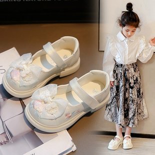 Girls Princess Shoes 2025 Spring New Children's Shoes National Style Embroidered Hanfu Shoes Spring and Autumn Women's Shoes Small Leather Shoes
