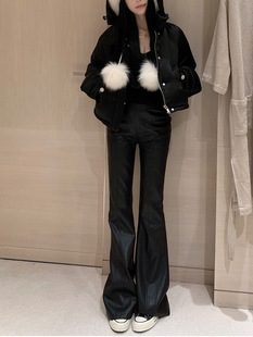 Niche Design Sense American Style Hot Girl Stitching Cut Low Waist Flared Pants All-match Slimming Hip PU Leather Pants
