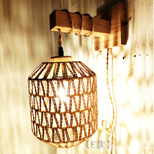 Customized Bamboo Bedside Wall Lamp Rattan Art Wall Lamp B&B Bedside Balcony Aisle Wall Lamp Japanese Style Log Style Without Wiring