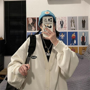 Hong Kong style cardigan sweater coat for women trendy ins spring and autumn new outdoor wear lazy style baseball uniform for students loose all-matching