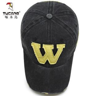 Woodpecker Korean-style Sticker Baseball Hat Men's and Women's Denim Cap Couple's Washed Distressed Curved Eave Hat Cover