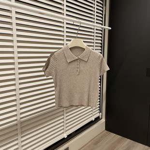 hers/hot Girl Style American polo Collar Short Knitted Short-sleeved Women's Spring Slimming Look Top