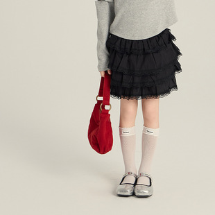 Elmo Beibei Girls Korean Style Sweet Cake Skirt Spliced ​​Lace A-Line Skirt Fluffy Princess Skirt