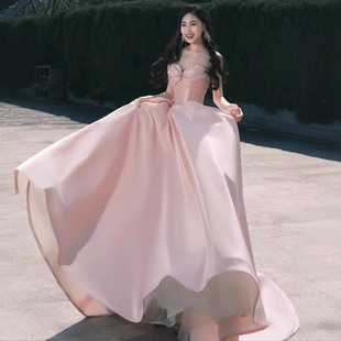 French Sweet Evening Dress New Graduation Ceremony Adult Ceremony Pink Strapless Dress Escape Princess Fairy Dress