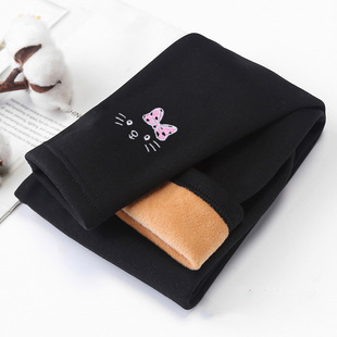 Girls autumn and winter plus velvet padded leggings baby embroidered warm pants children's fashion cartoon cotton pants wholesale