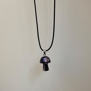 Natural Stone Mushroom Pendant Necklace Black Pearl Overlapping Ins All-match Design Sense Niche Beaded Clavicle Chain for Women